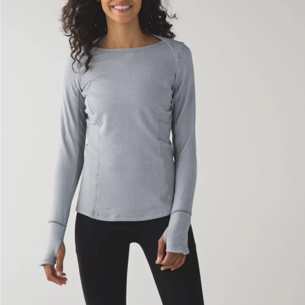 Lululemon kanto to catch me long sleeve herringbone heathered white slate top 8
